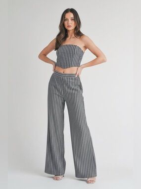 Striped Gray Wide-Leg Pants - Women's